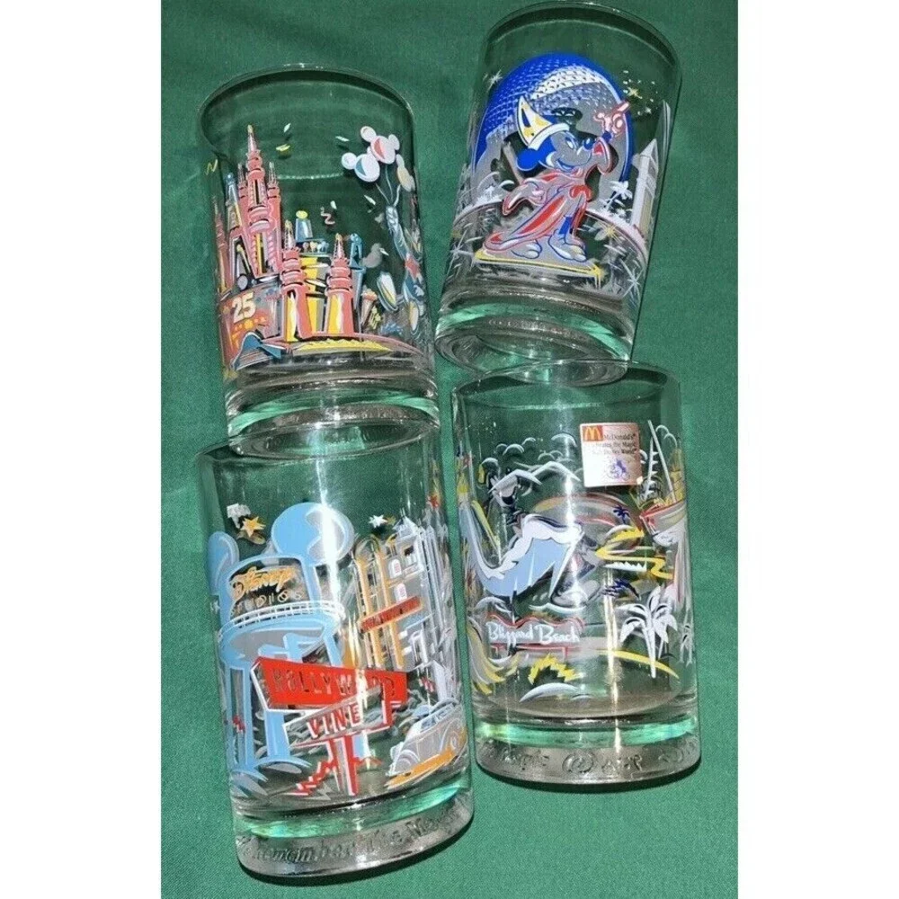 Vintage Full Set Of 4 McDonald's Walt Disney World 25th Anniversary Glasses Cups